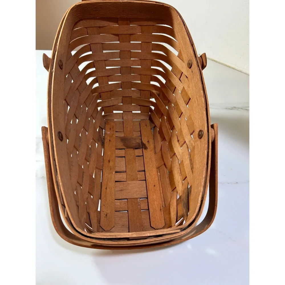 Longaberger Handwoven Slant Basket 1990 Vintage Wood Woven with Plastic Liner